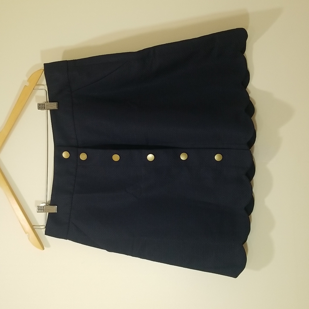 J Crew - Button front scalloped hem a line skirt - Navy - 12